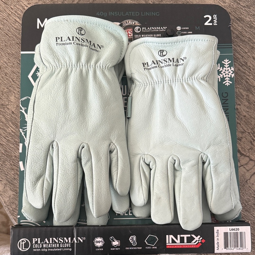 Men's Cold Weather Leather Gloves - Light Green